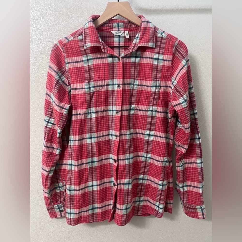 Woolrich Womens Size Medium Red White Blue Flannel Button Down Shirt